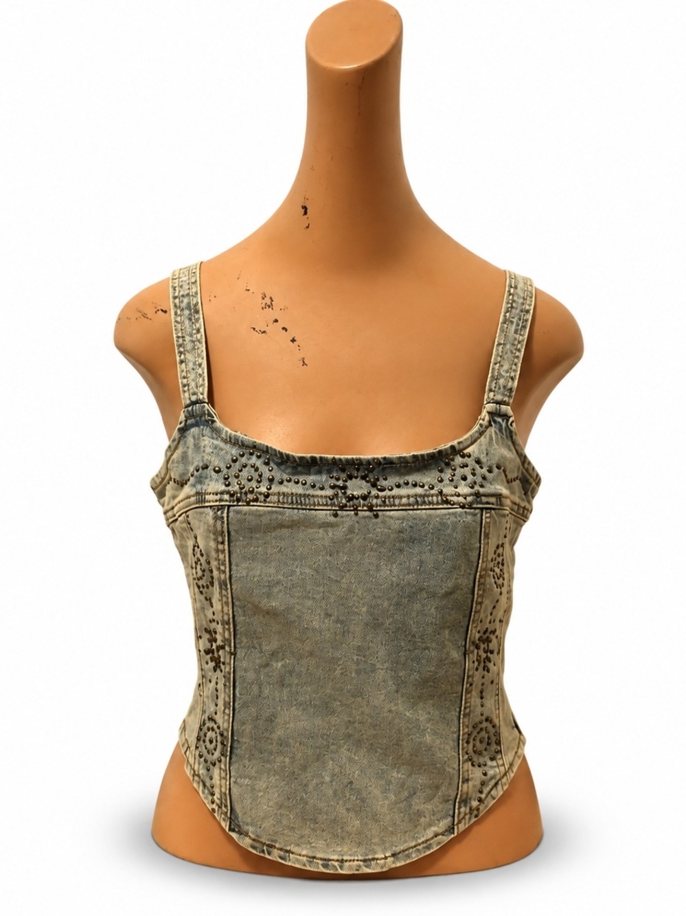 2000's Inspired Acid Wash Corset Tank with Studs - Women's Size, Large.